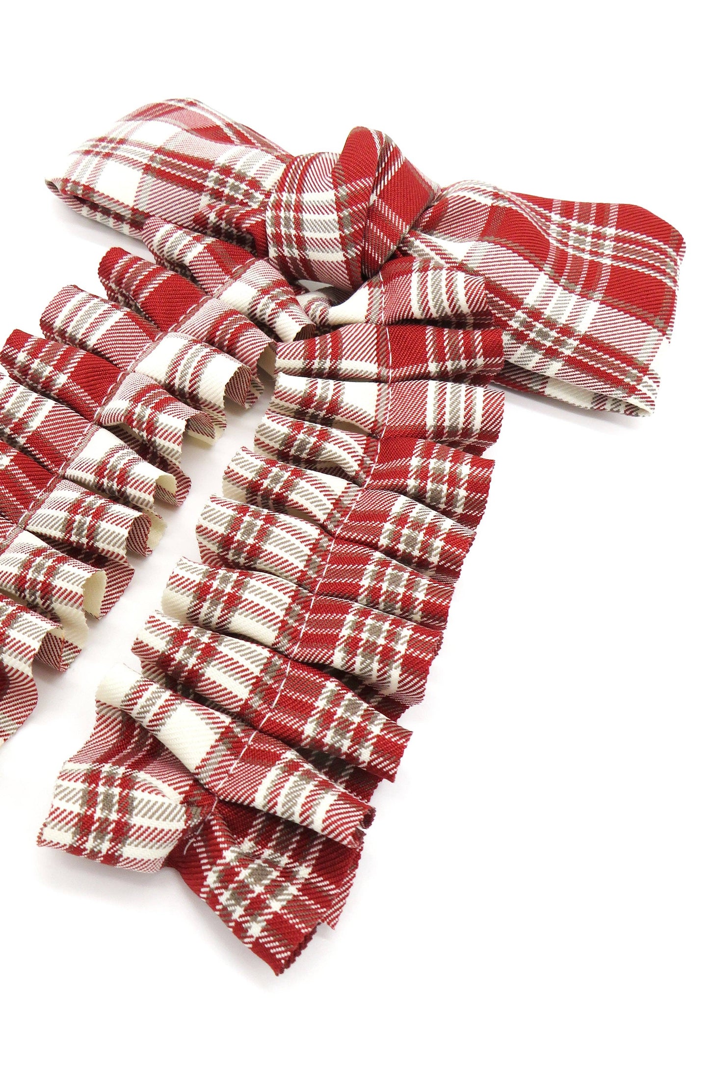 Ruched Check Bow Clip in Red: Red