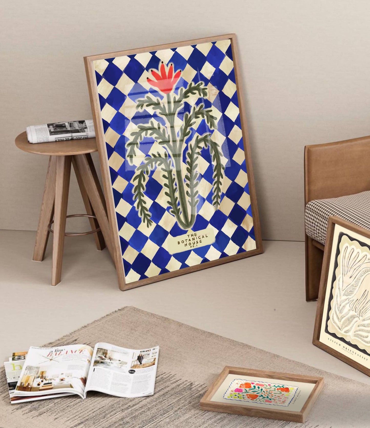 Botanical House Art Print, Neutral Print, Hand Drawn, Quirky: A3