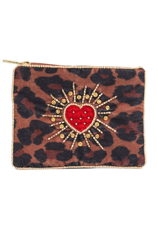 LEOPARD HEART BURST SMALL POUCH