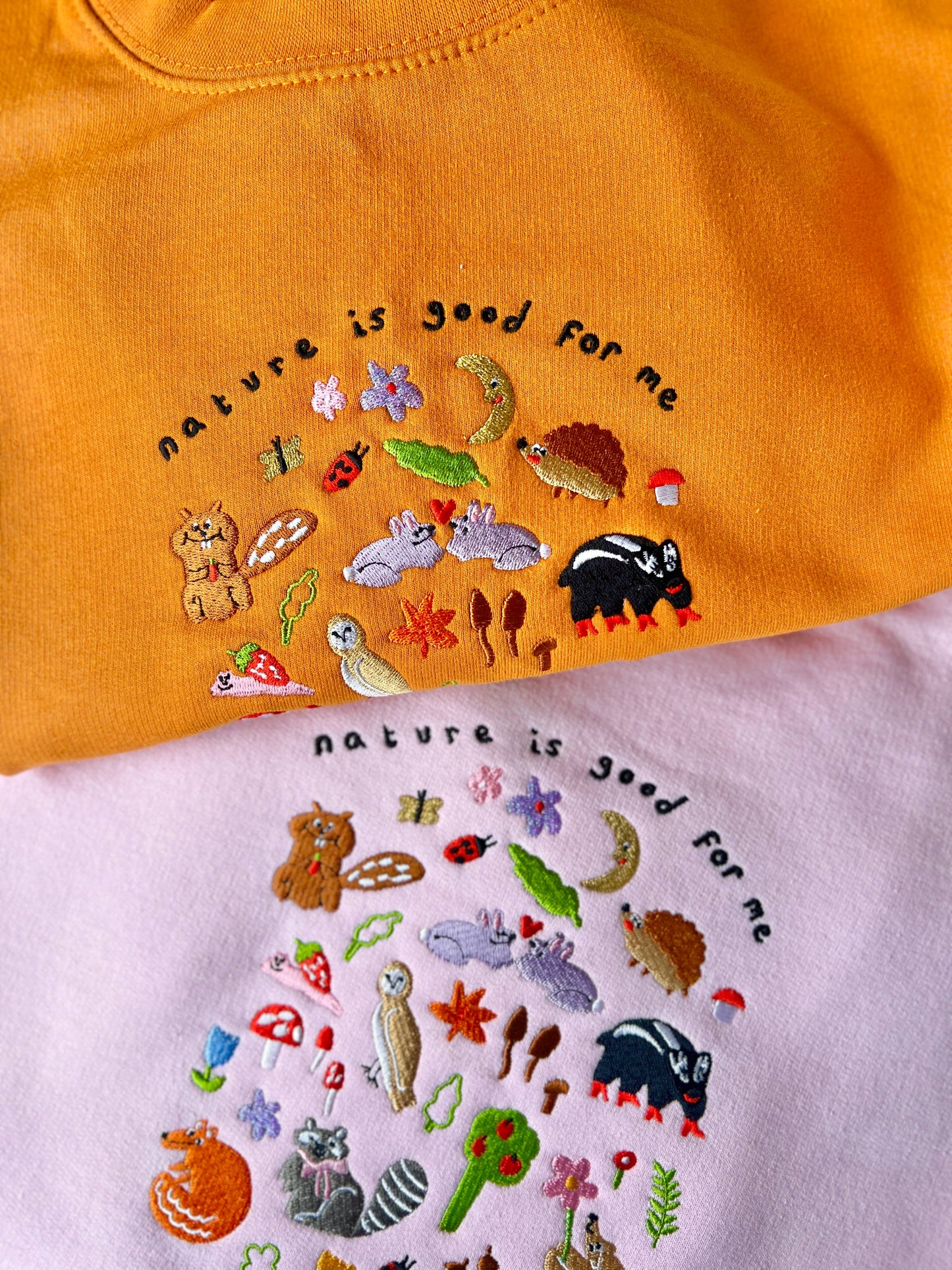 Nature Is Good For Me Embroidered Sweatshirt: Extra Large / Marshmallow Pink