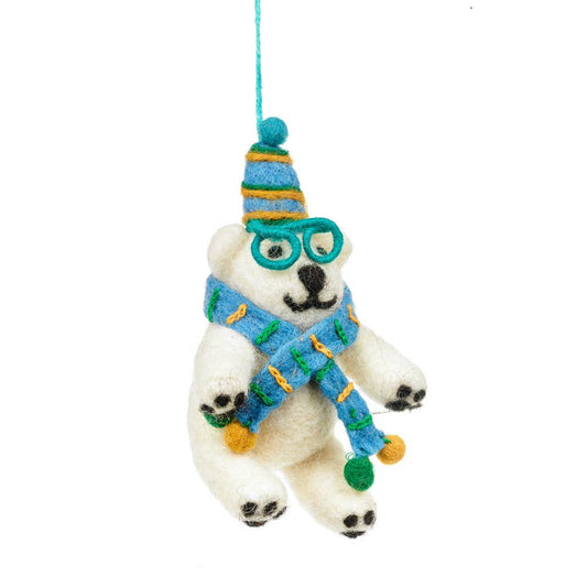 Handmade Felt Cosmo the Polar Bear Xmas Decoration