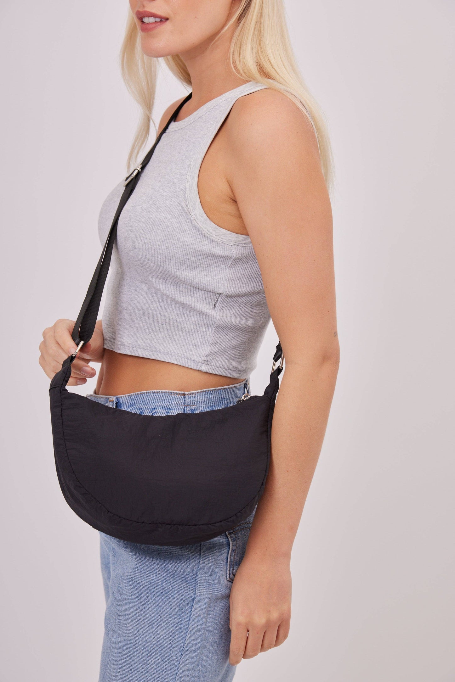 Nylon Sling Bag in Black: Black