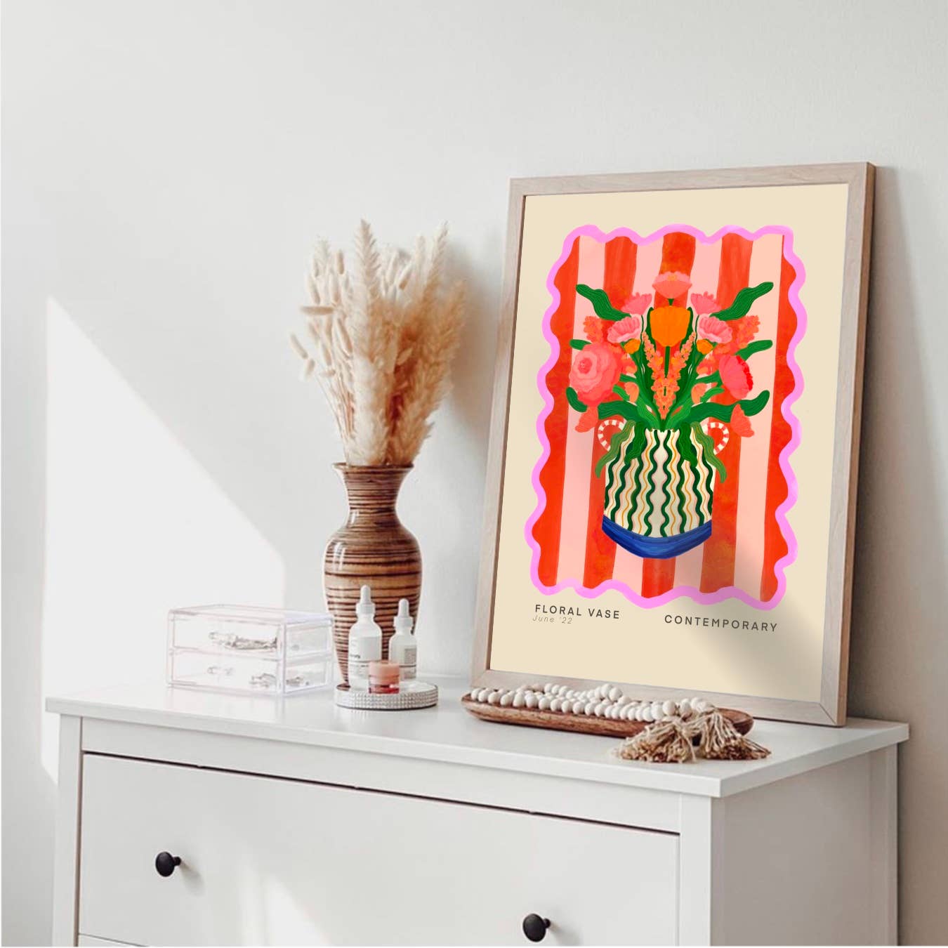Vase Art Print, Colourful Art Print, Hand Drawn Art, Quirky: A3