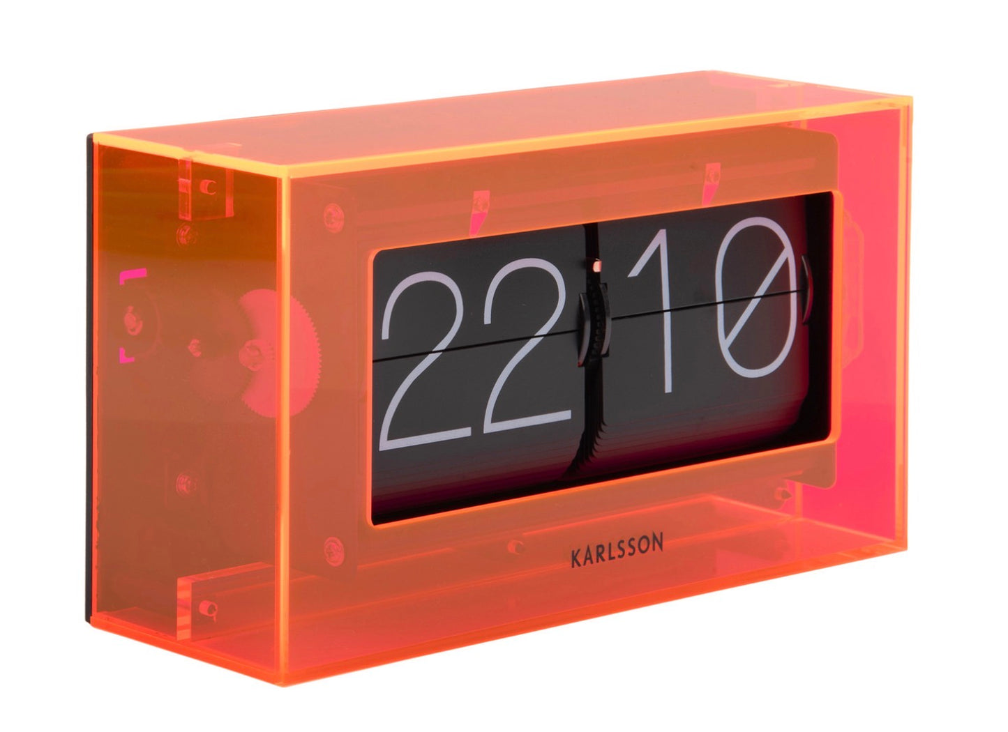 Karlsson neon orange boxed flip table clock