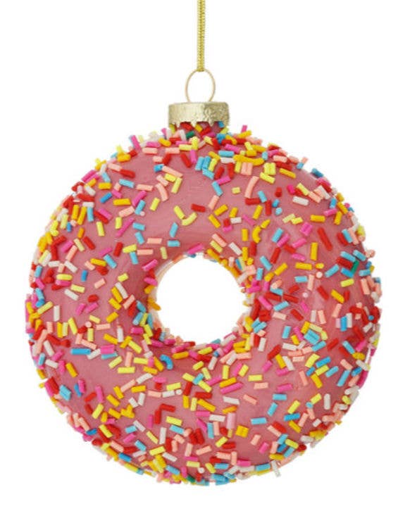 Pink Doughnut Decorative Glass Hanging Ornament