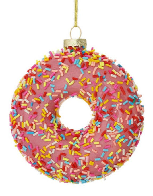 Pink Doughnut Decorative Glass Hanging Ornament