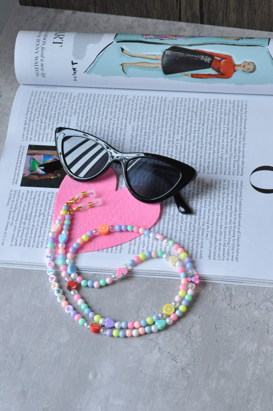 Fruit Salad Beaded Glasses Chain: Silver plated clasps