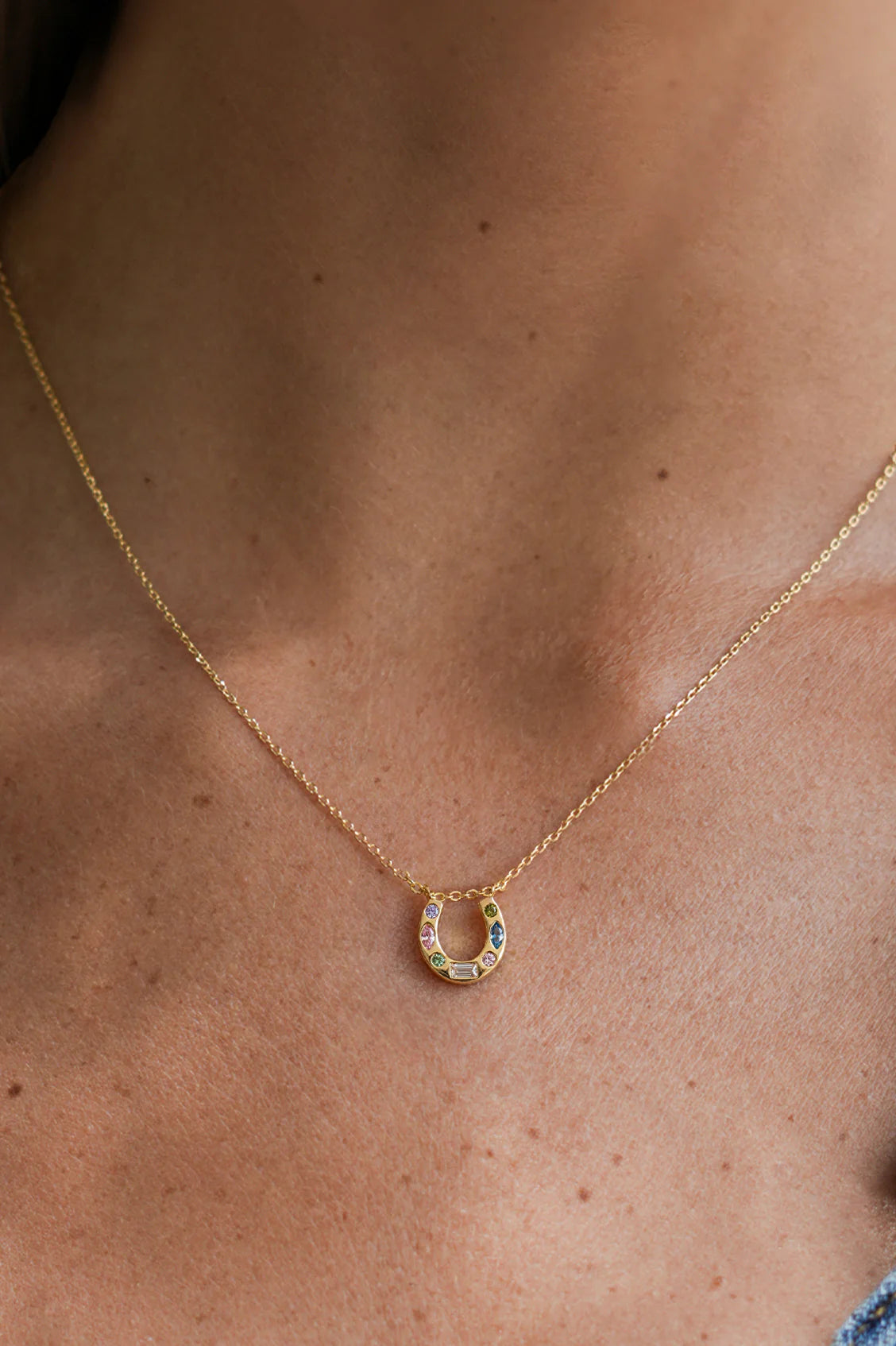 Estella Bartlett Multi Pastel CZ Horseshoe Necklace