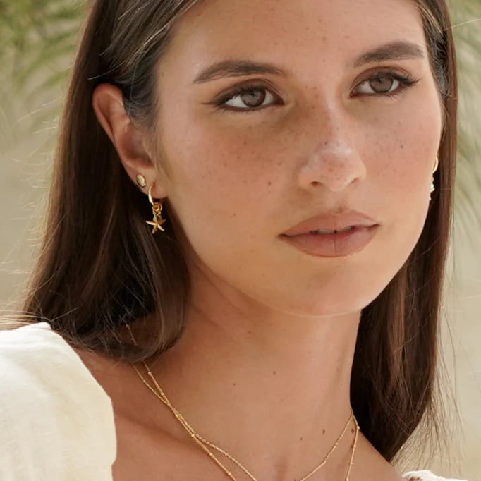 Estella Bartlett Hoop Earrings - Starfish Charm with Pearl and Blue Lace Agate