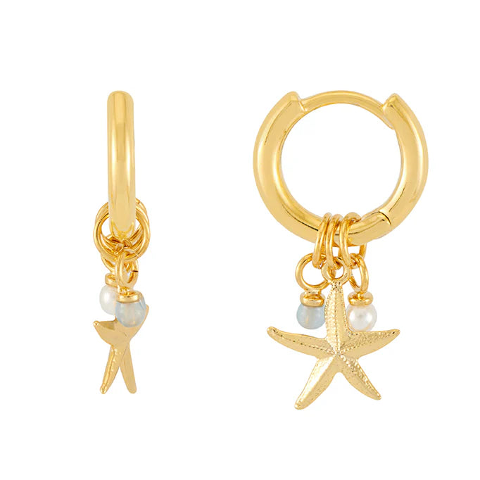 Estella Bartlett Hoop Earrings - Starfish Charm with Pearl and Blue Lace Agate