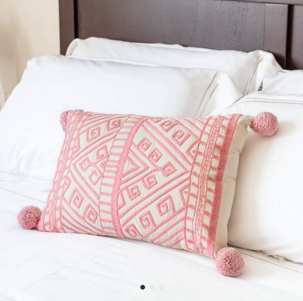 Jaipur Pink Cushion with Pompoms
