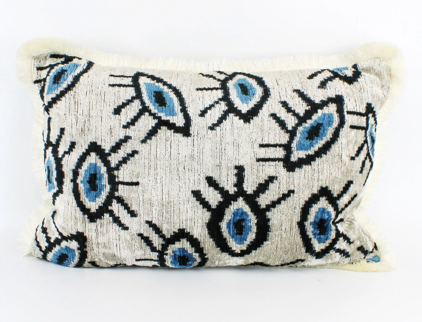 Velvet White & Blue Eye Cushion