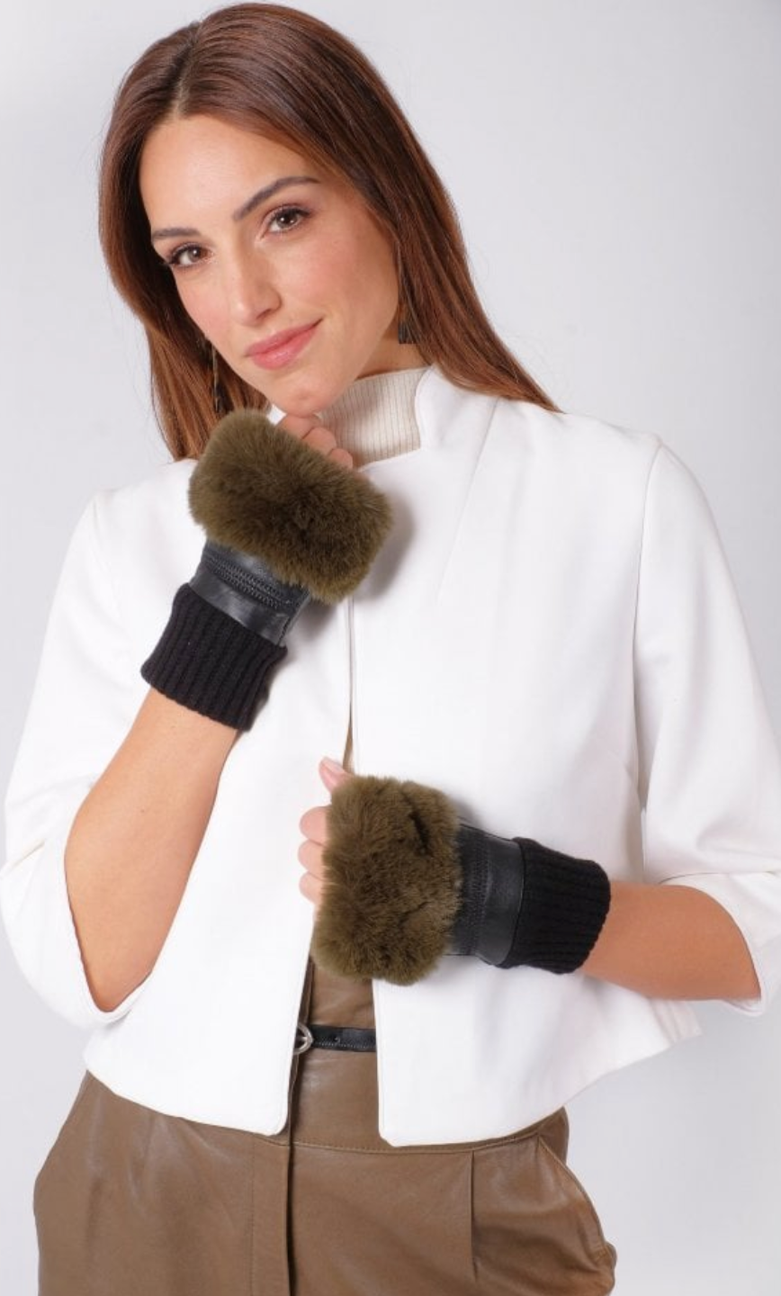 Green Faux Fur Fingerless Gloves