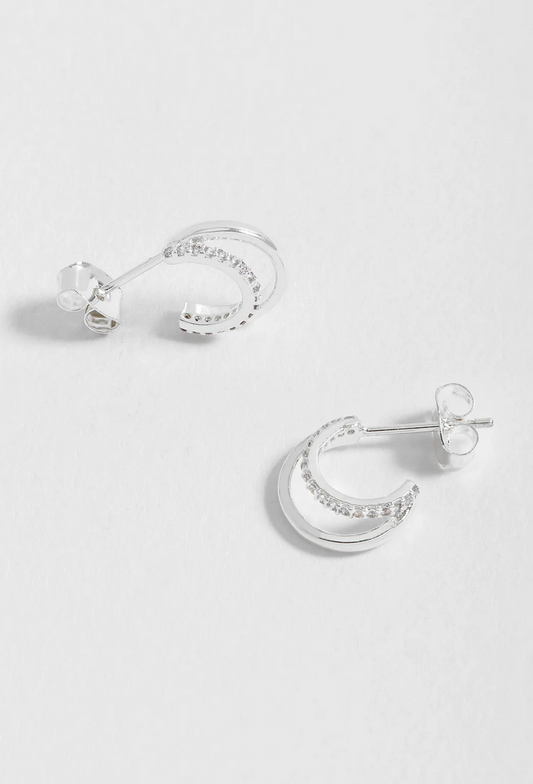Estella Bartlett Pave Curl Hoop Silver Plated Earrings