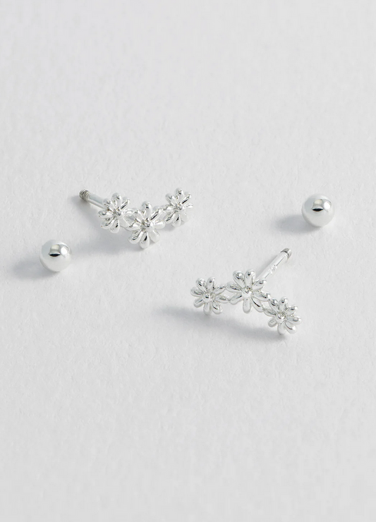 Estella Bartlett Triple Flower Silver Plated Earrings