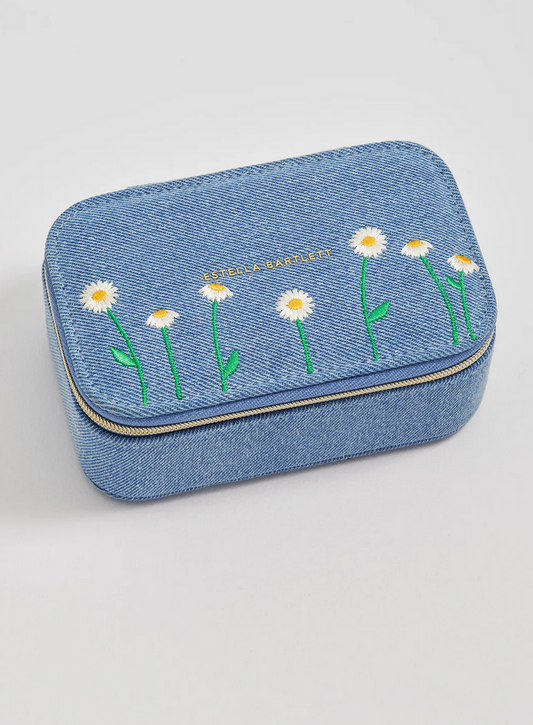 Estella Bartlett Daisy Embroidered Denim Mini Jewellery Box