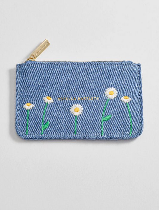 Estella Bartlett Daisy Embroidered Denim Card & Coin Purse