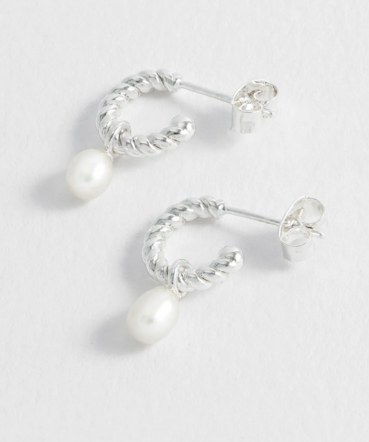 Estella Bartlett Pearl Drop and Twist Hoop Silver Plated Earrings