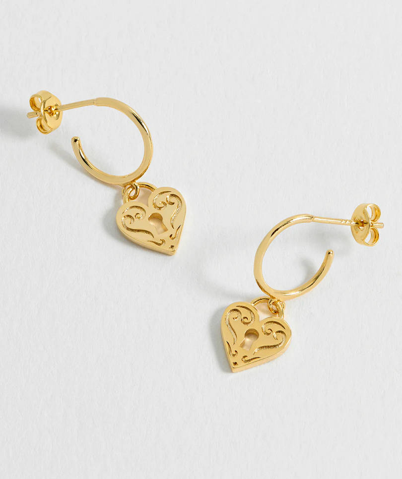 Estella Bartlett Gold Heart Padlock Hoop Earrings