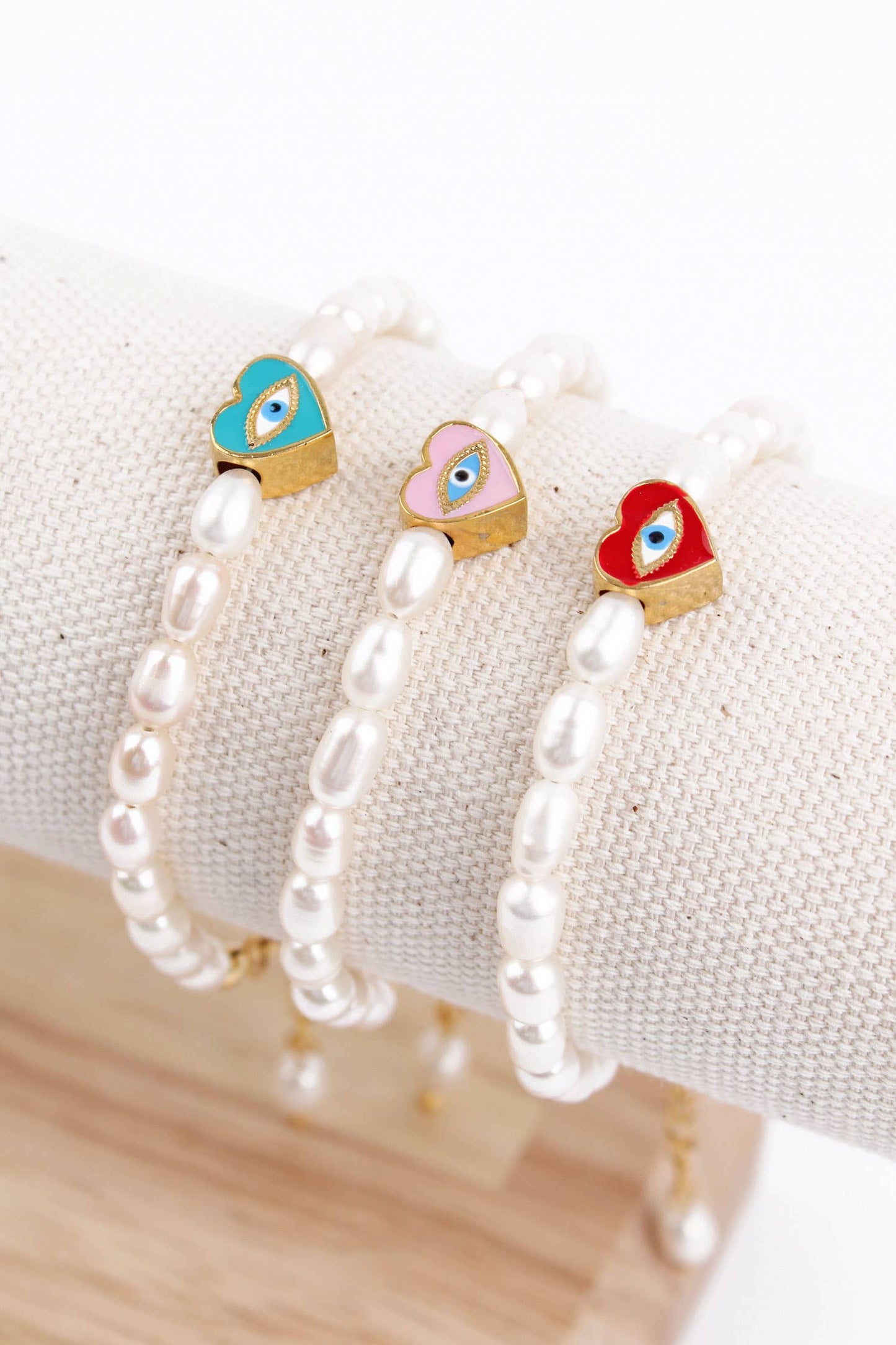 PEARL EVIL EYE HEART BRACELET