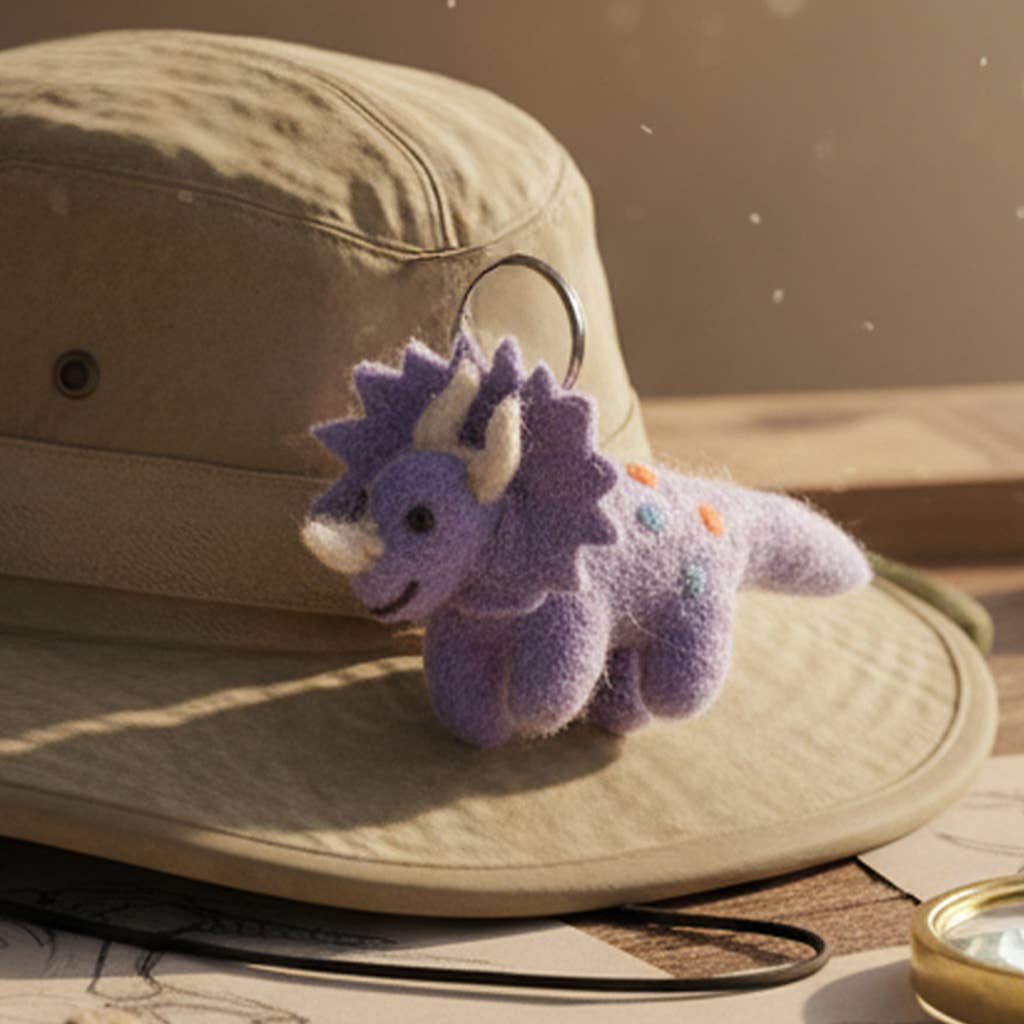 Handmade Felt Triceratops Keyring