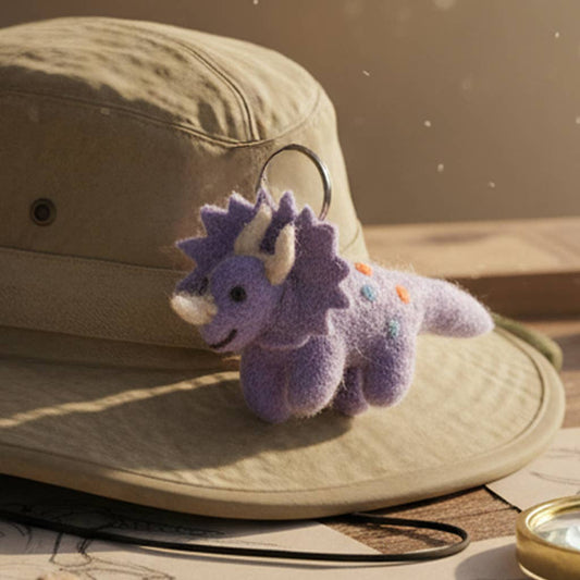 Handmade Felt Triceratops Keyring