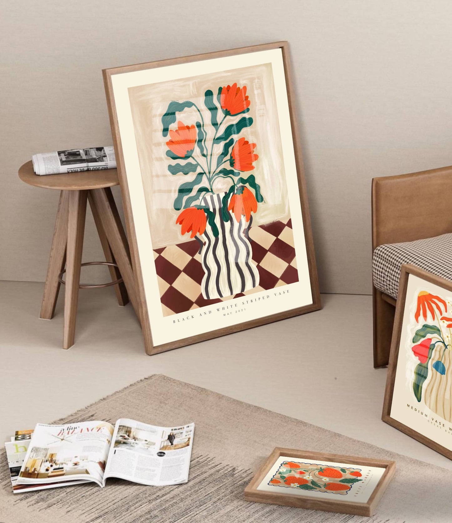 Vase Art Print, Colourful Art Print, Hand Drawn Art, Quirky: A3