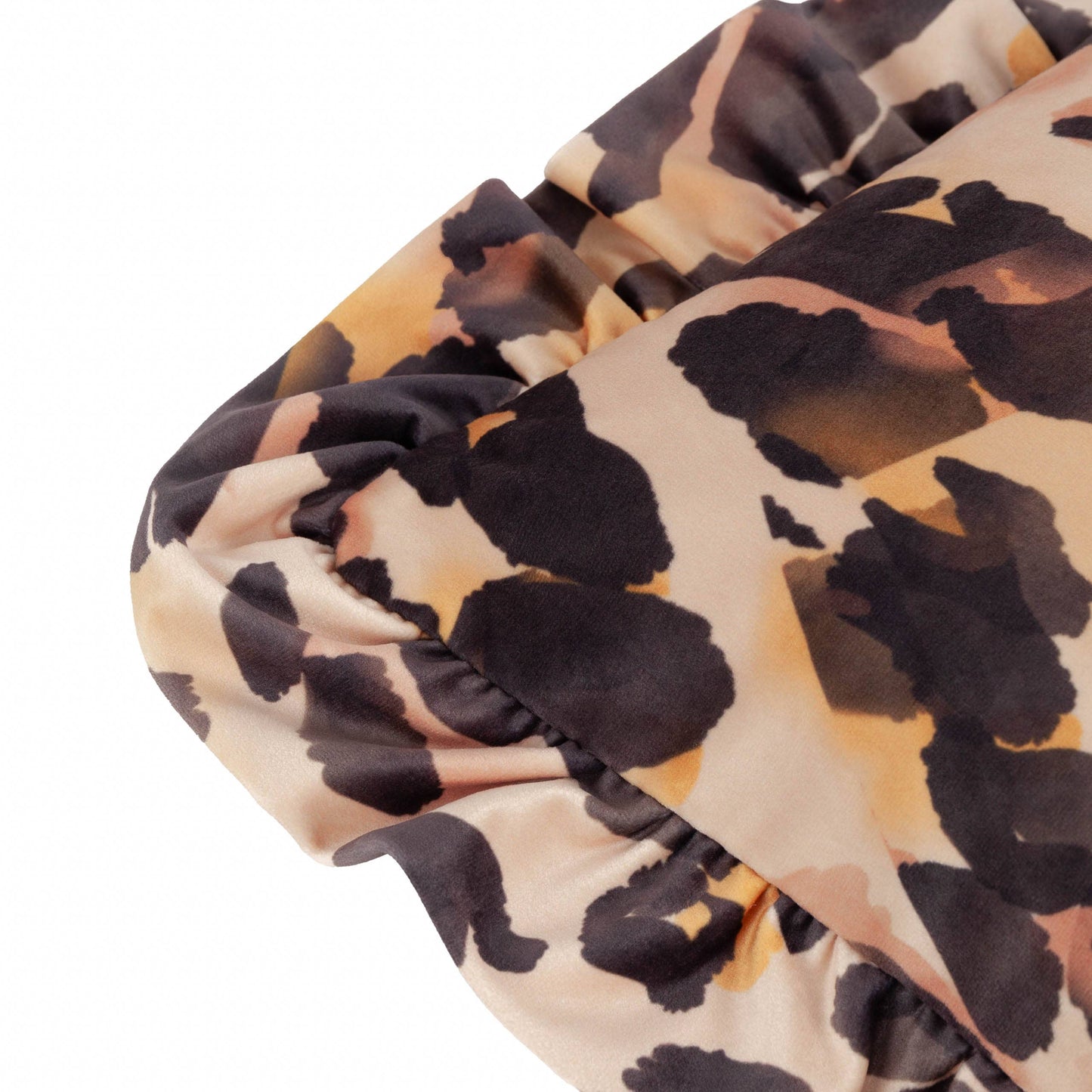 Leopard Printed Velvet Ruffle Cushion Multi: Multi / Feather Filled / 45 x 45cm