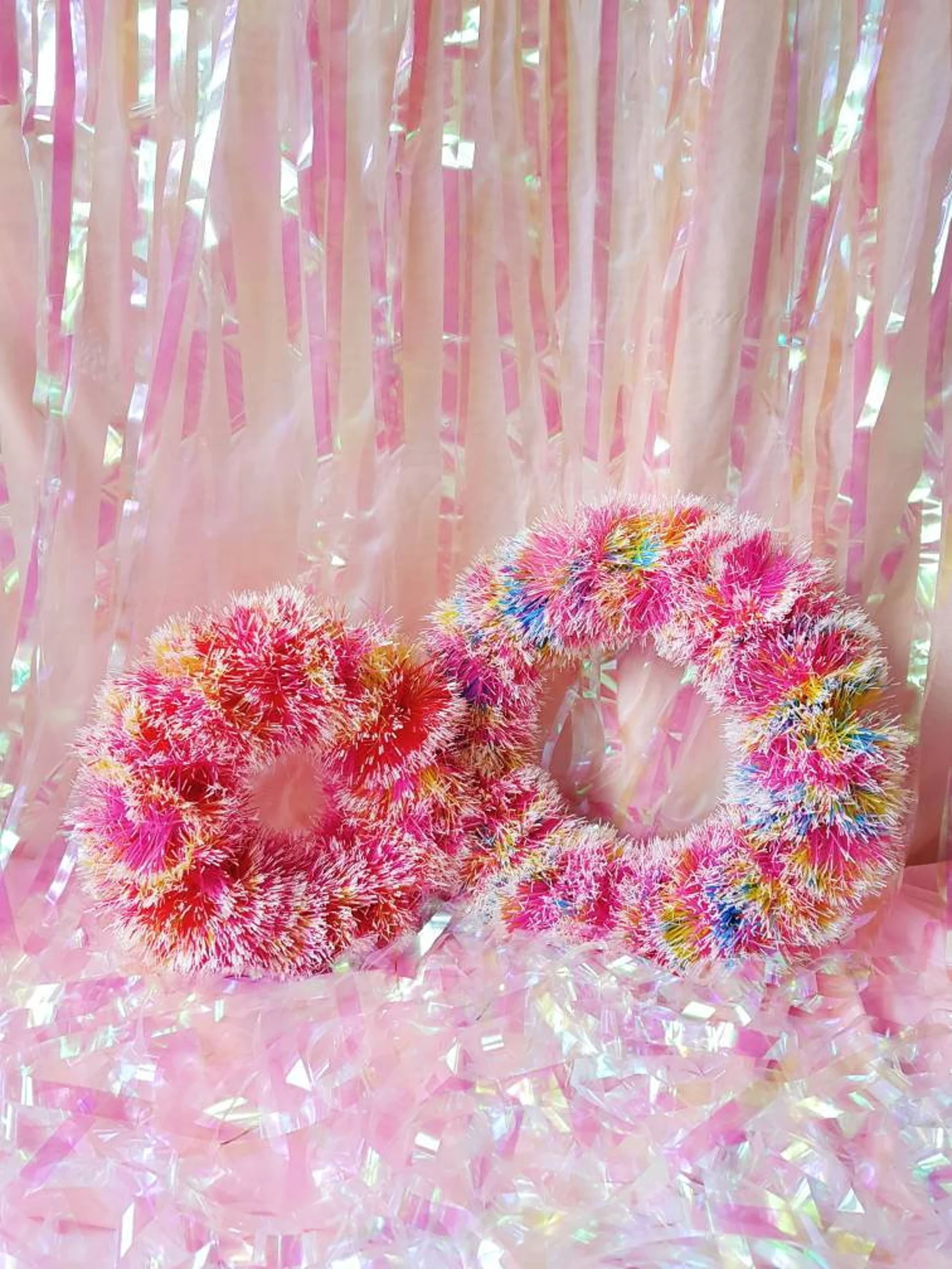 Pom PomTinsel Wreath Festive Christmas Decor Fall: 40cm / Pink Red Yellow