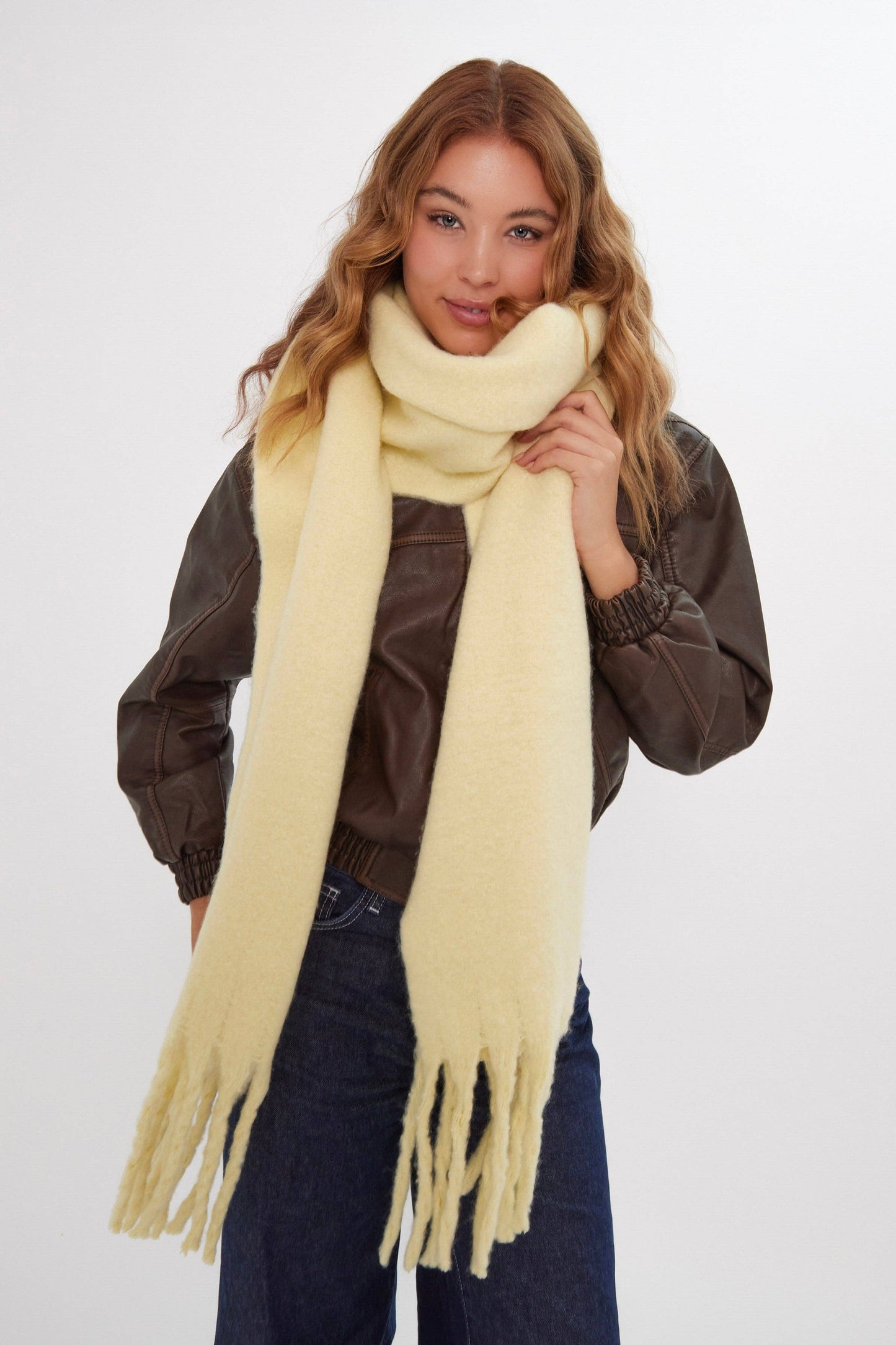 Oversized Chunky Blanket Scarf in Butter Yellow: Yellow