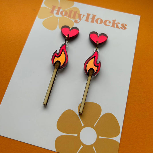 Red Hot Flame Match Acrylic Earrings