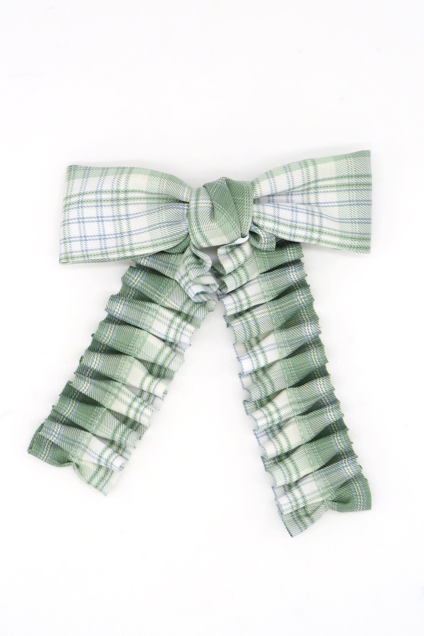 Ruched Check Bow Clip in Green: Green