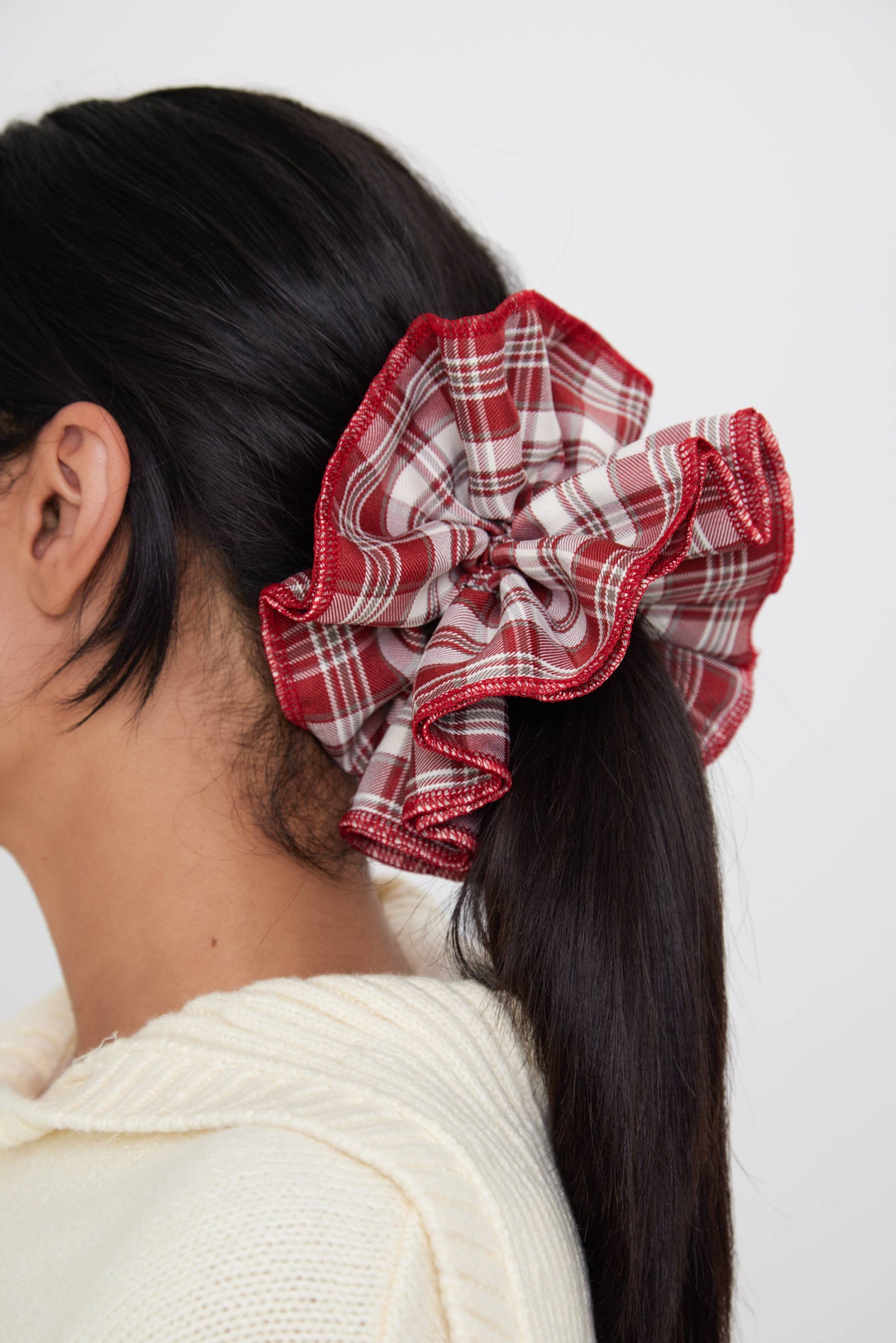 Double Layer Check Scrunchie in Red: Red