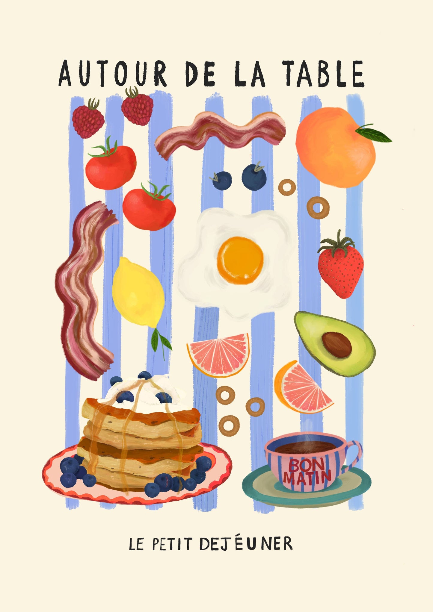 Around The Table, Kitchen Art Print, Colourful Art, Fun Art: A4