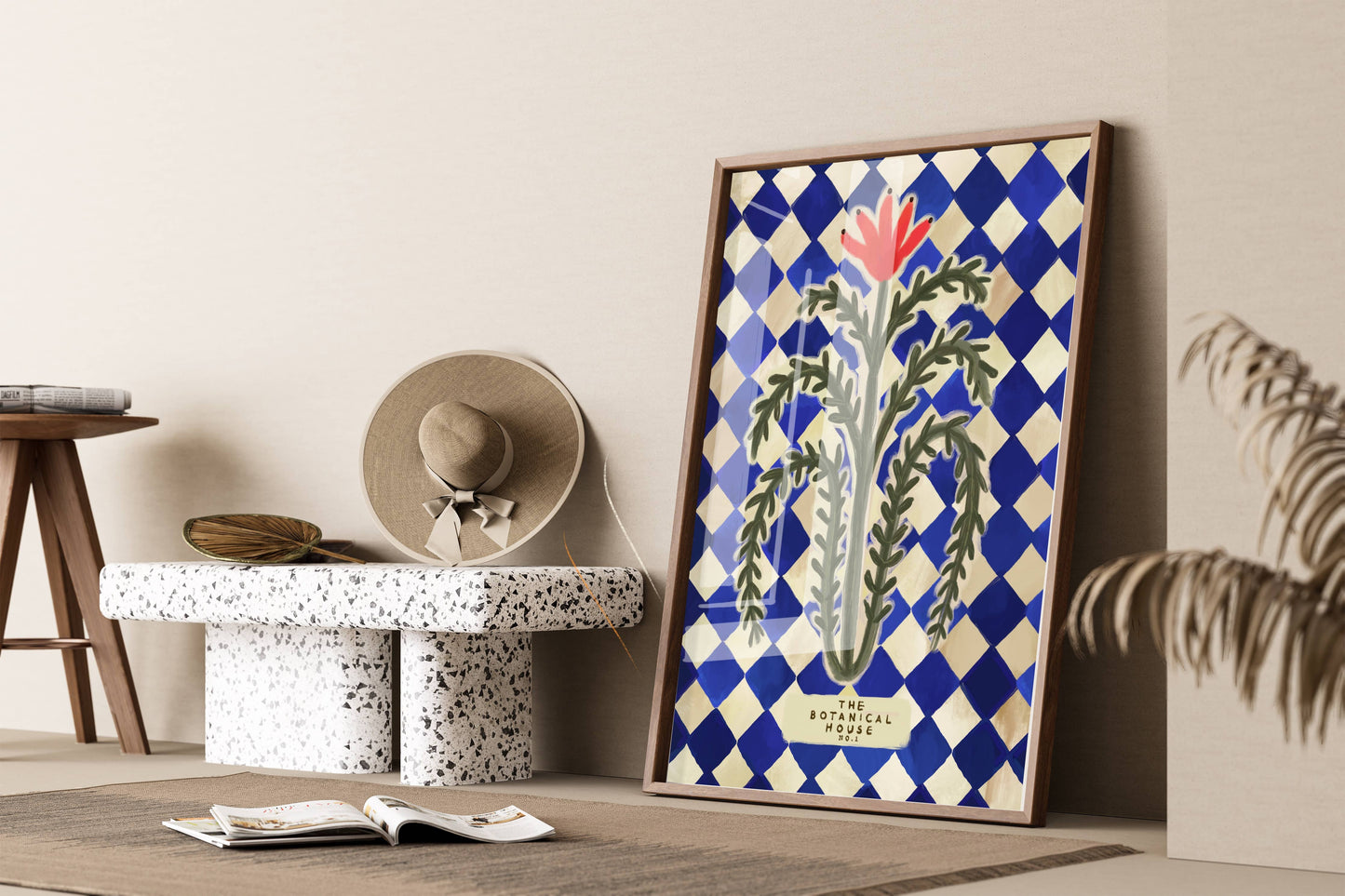 Botanical House Art Print, Neutral Print, Hand Drawn, Quirky: A3