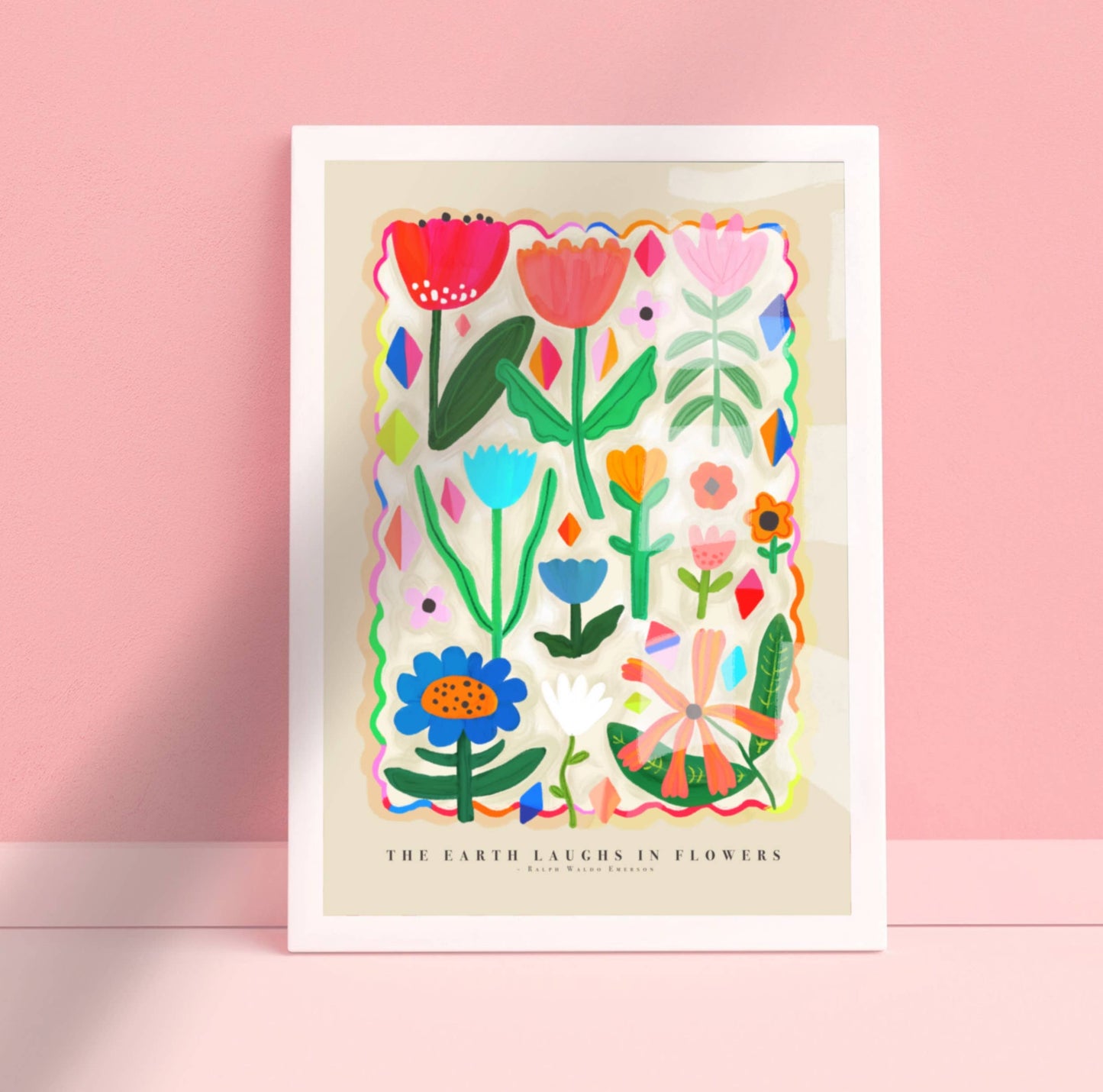 Colourful Flower Print, Illustration, Modern, Pink, quote: A3