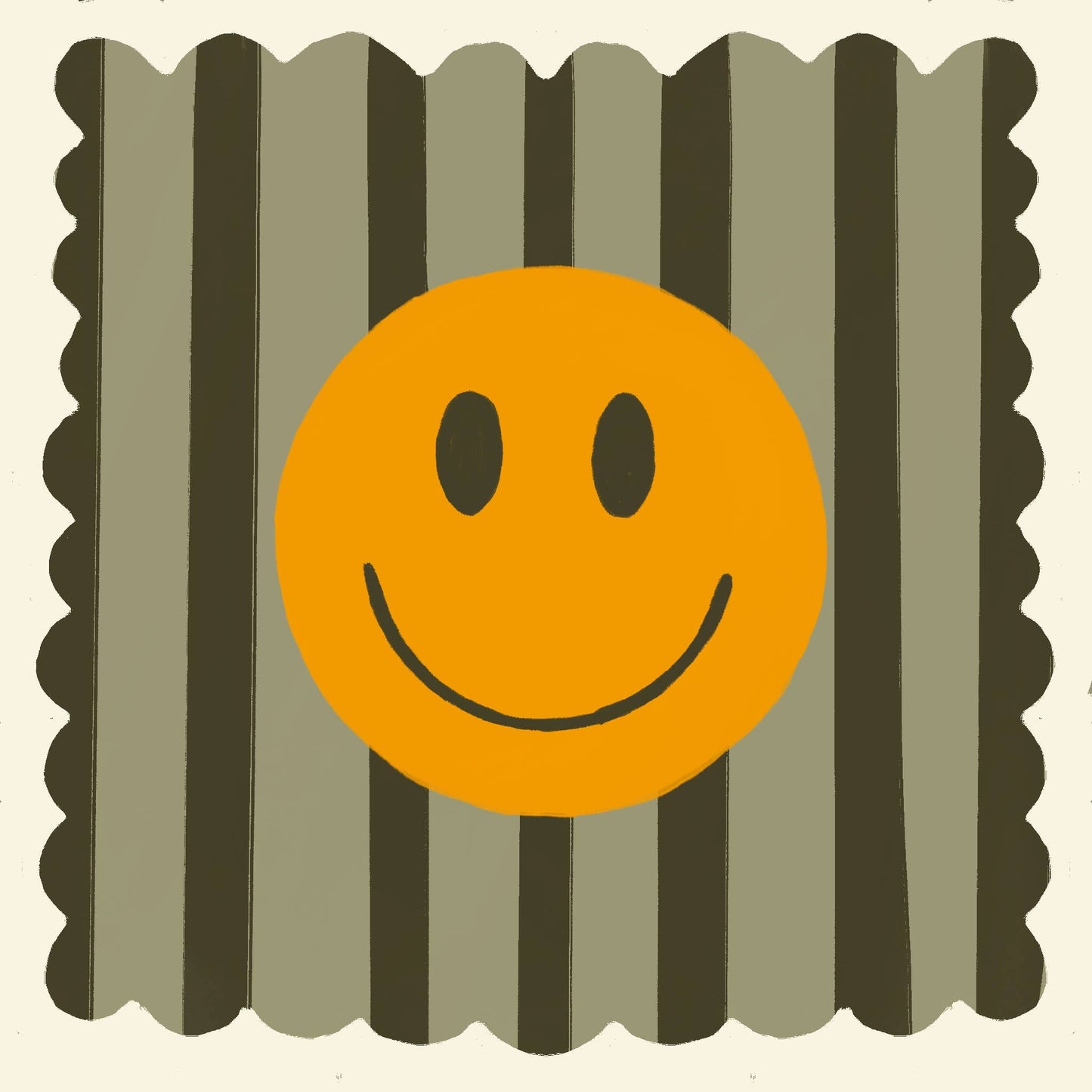 Olive Stripe Smiley, Dopamine Decor, Maximalist, Colourful : 14 x 14 Inches