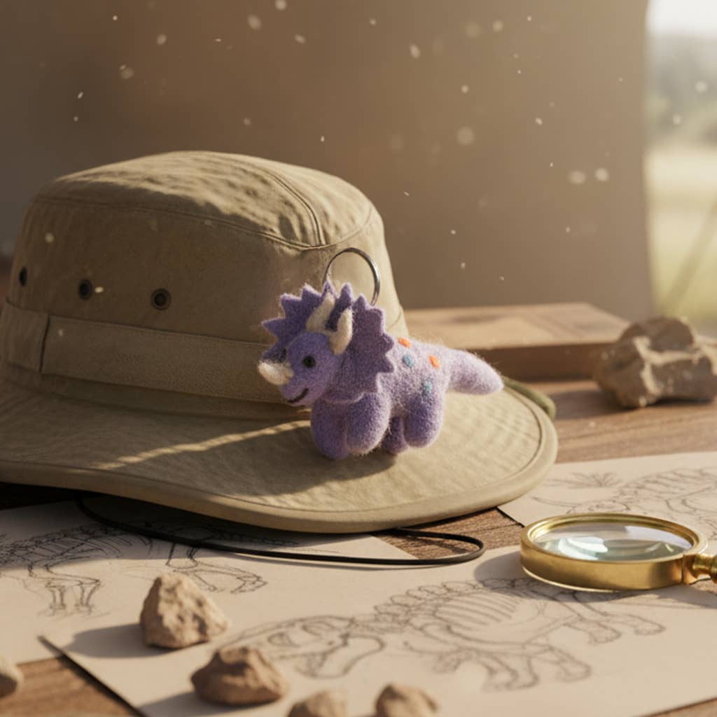 Handmade Felt Triceratops Keyring