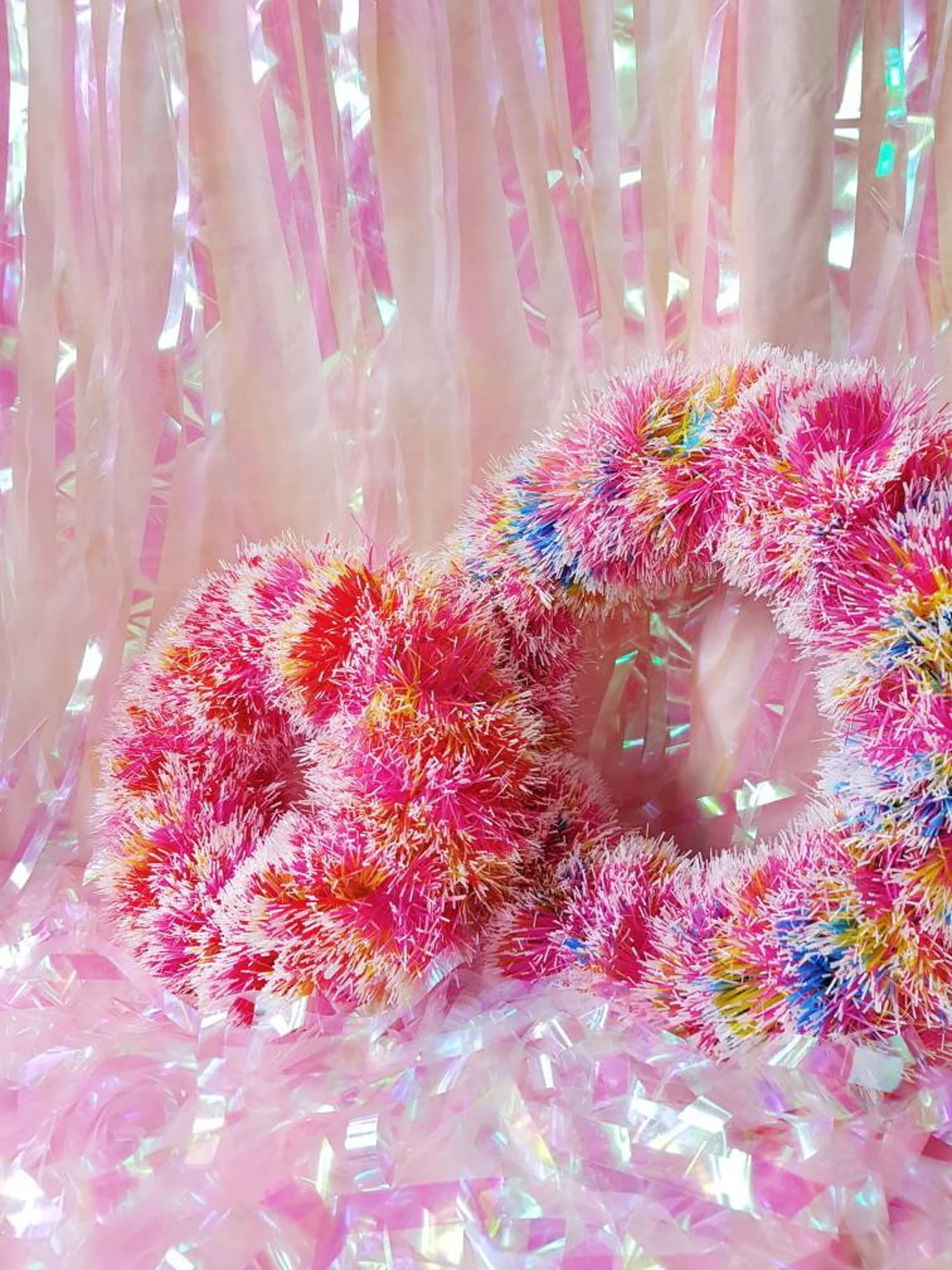 Pom PomTinsel Wreath Festive Christmas Decor Fall: 40cm / Pink Red Yellow