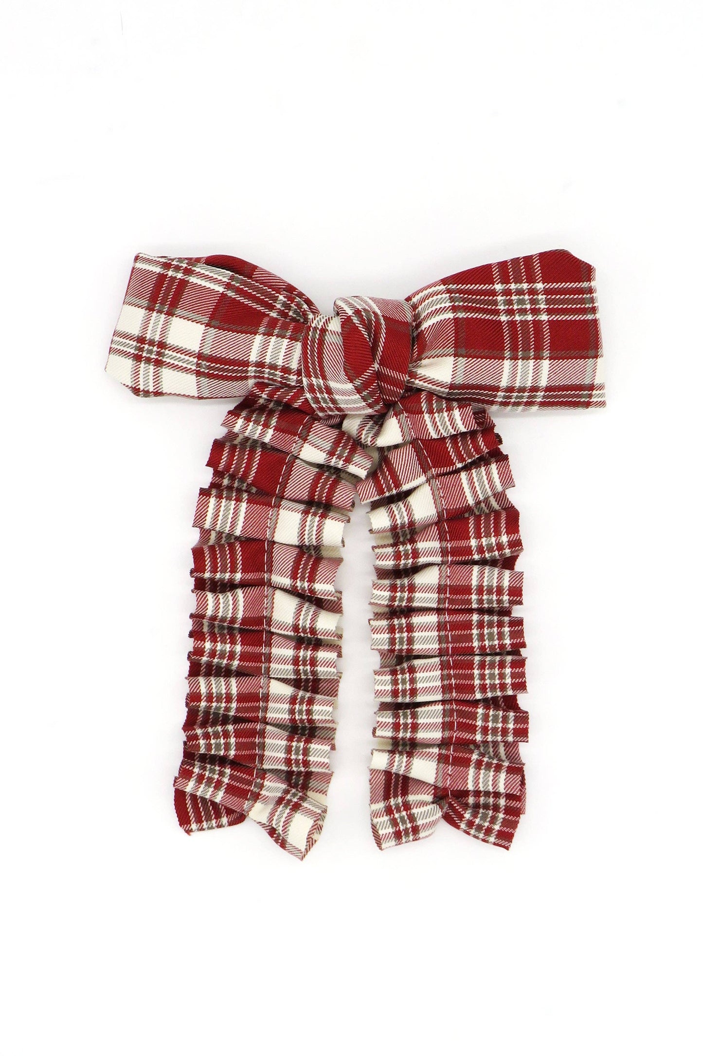 Ruched Check Bow Clip in Red: Red