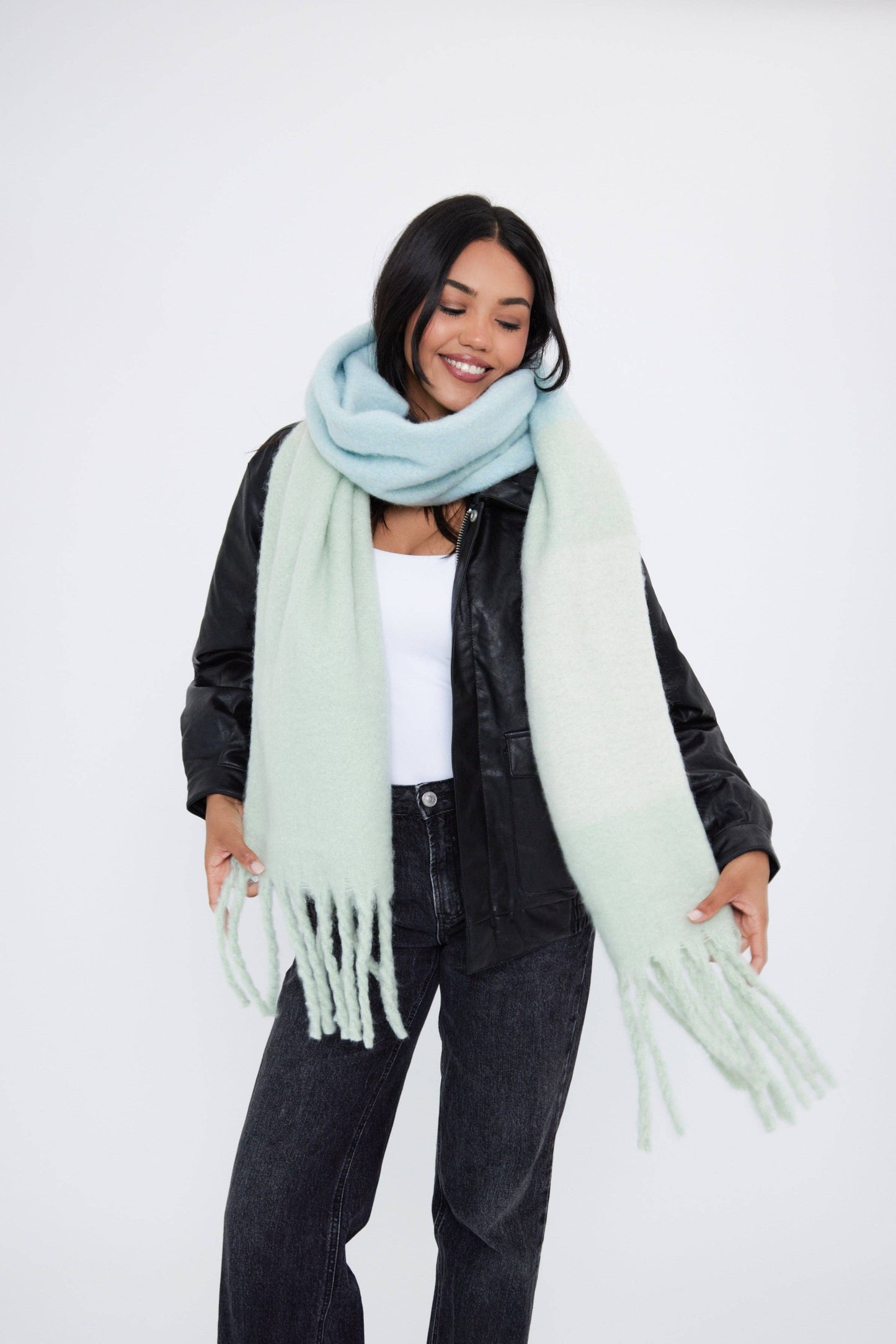 Oversized Super Soft Blanket Colour Block Scarf in Blue and Green: Blue