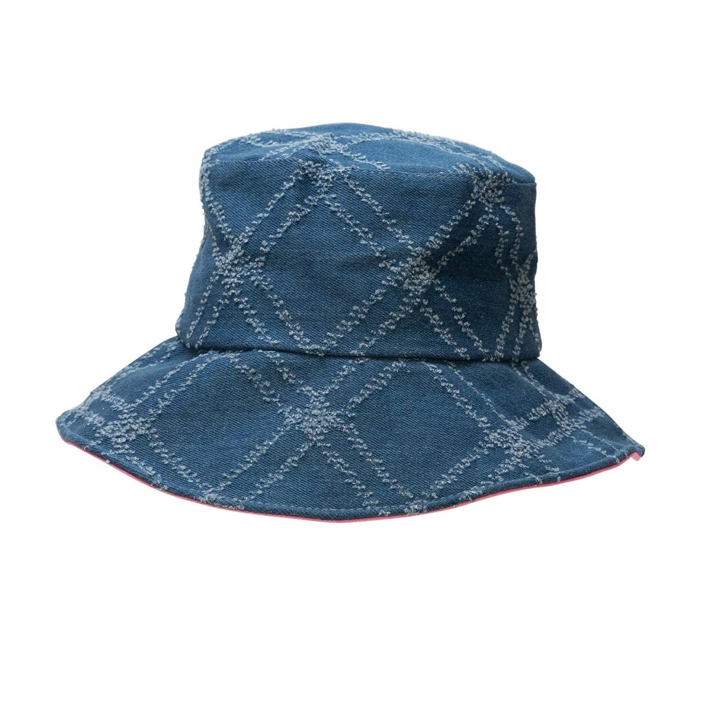 Quilted Denim Bucket Hat in Blue and Pink