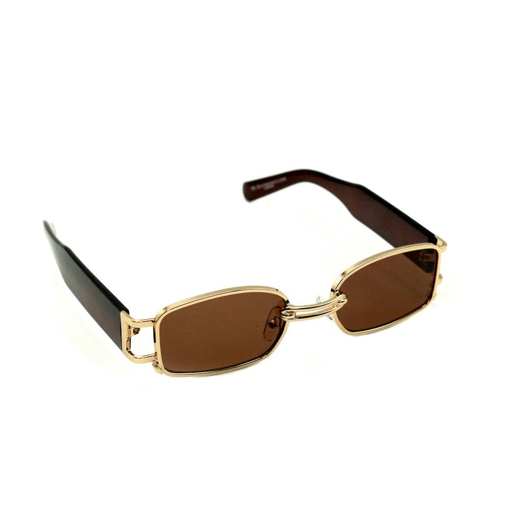 Chunky Rectangle Sunglasses in Brown and Gold