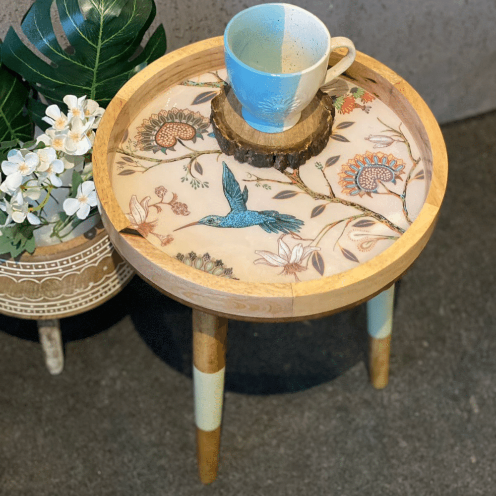 Handmade Side Table Removable Legs Hummingbird Tray Table