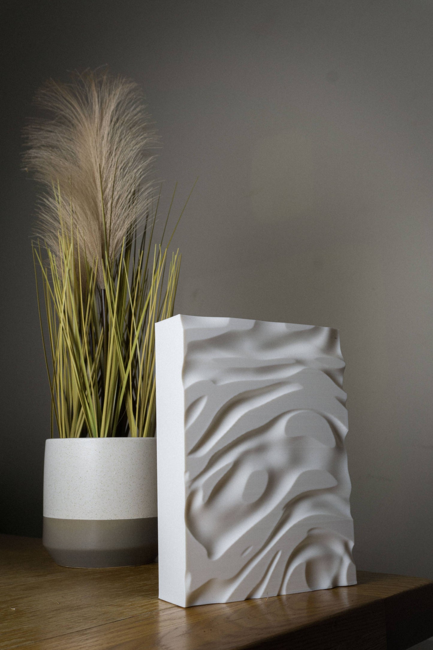 Abstract Wave Vase, Minimalist - 3D Printed Plastic, White