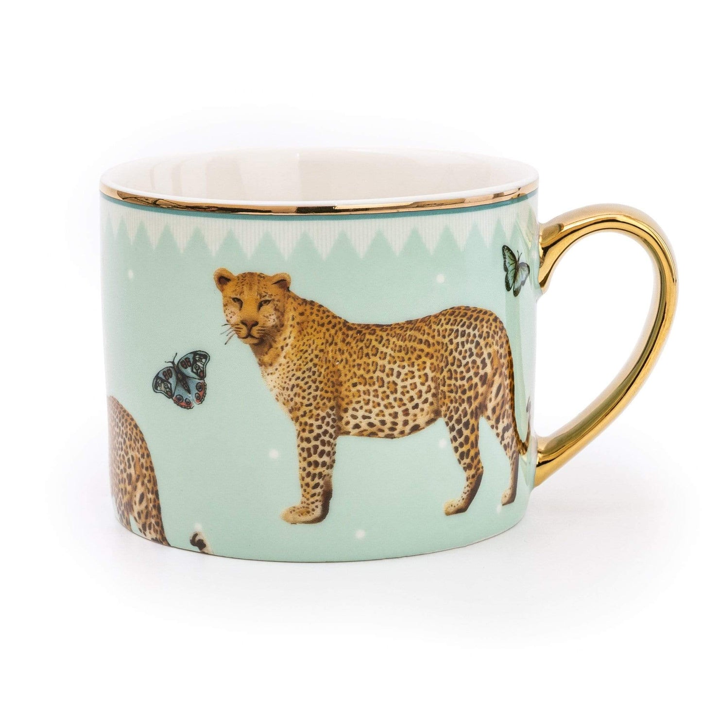 Leopard Pale Green Straight Sided Mug with Gold Handle