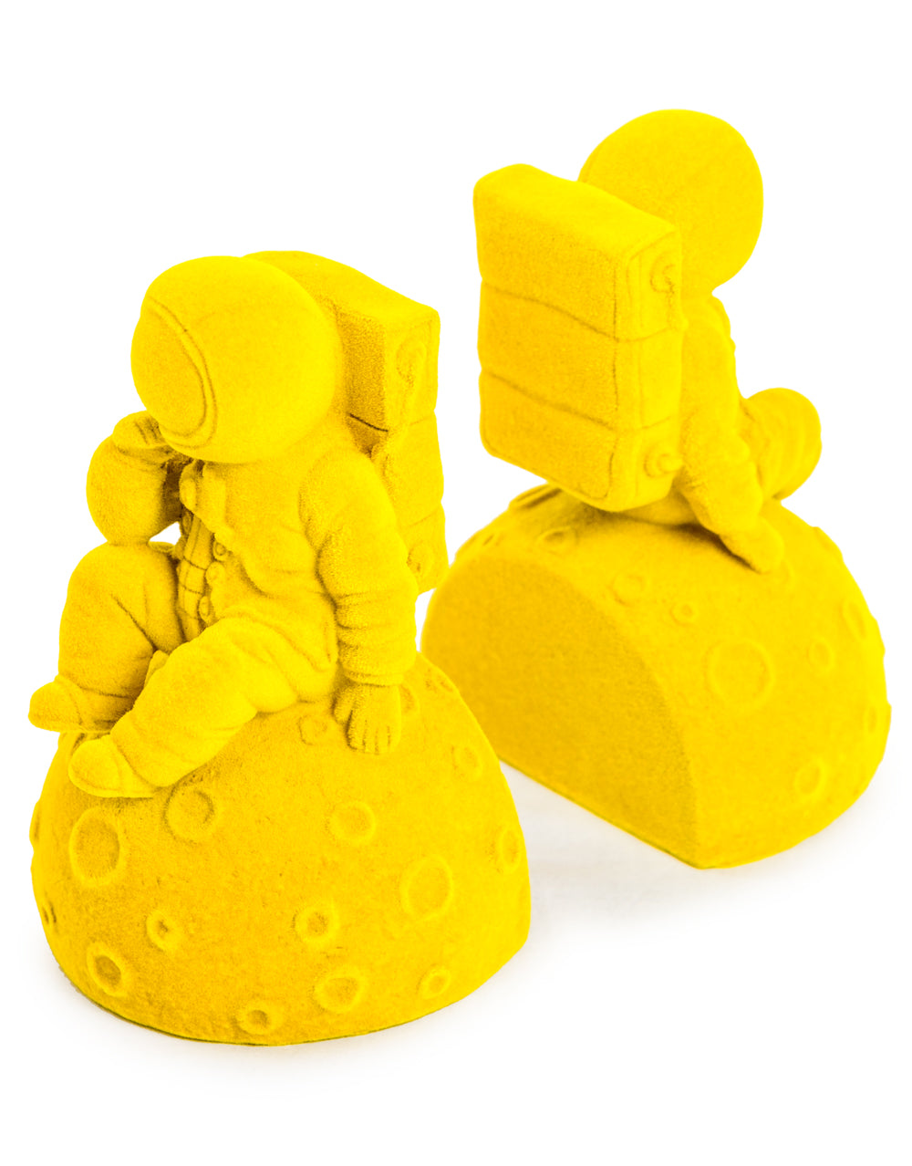 Bright Yellow Pair of Flock Astronaut Bookends