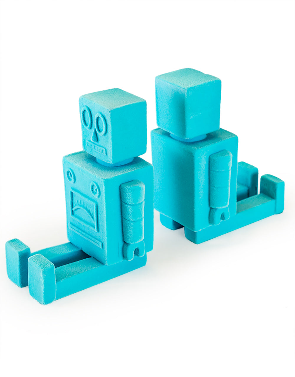 Bright Blue Pair of Flock Robot Bookends