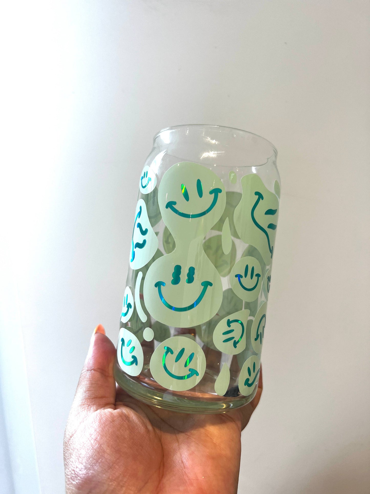 Wavy Smile Can Shaped Glass: Greens