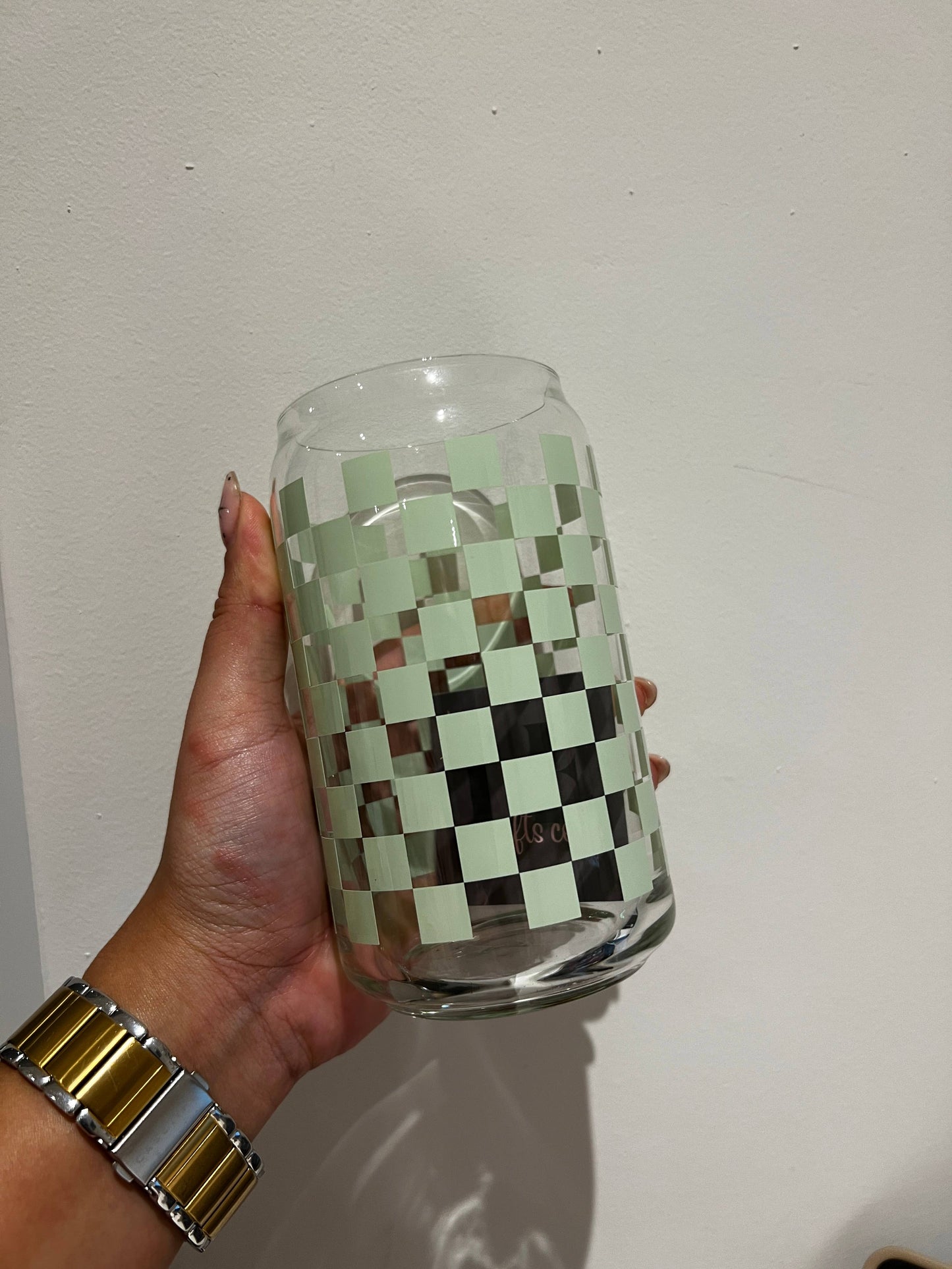 Checkered Can Shaped Glass
